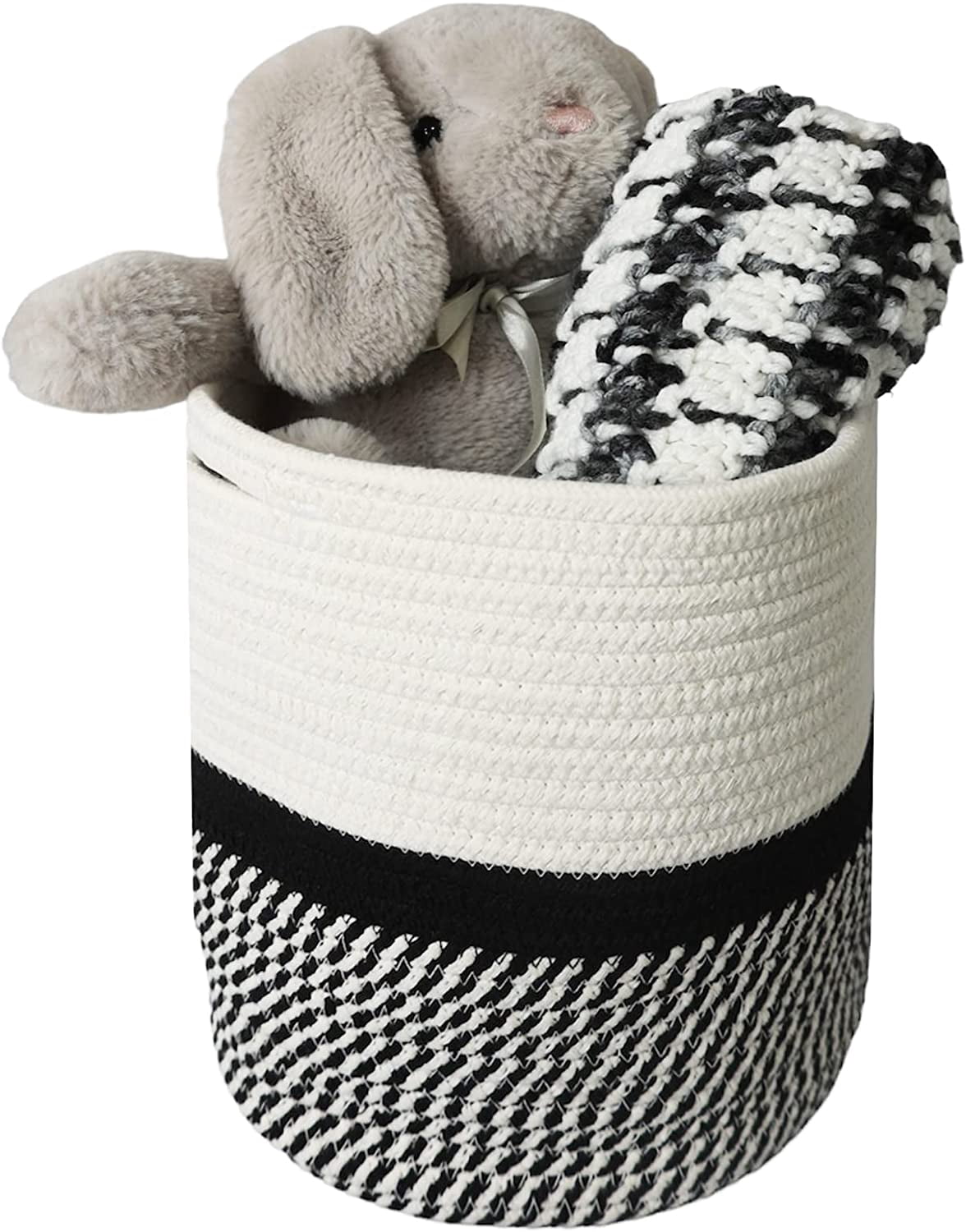omh ORGANIZE MY HOME Decorative Baskets for Plants| 9- & 11-inch Pots for Indoor Plants | Floor Planter Pot Cover | Rope Plant Basket for Indoor (Small 9" Round, Ivory/Black)