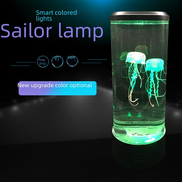 Custom Logo USB-Powered LED Jellyfish Lamp - Mini Cylinder Shape (22cm Height x 8cm Diameter) with 7-Color Changing Light, ABS Material, Button Switch - Ideal Home Decor Accent & Versatile Gift for