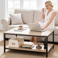 View of GMNIU Lane 2-Tier Industrial Coffee Table with Storage Shelf for Small ...
