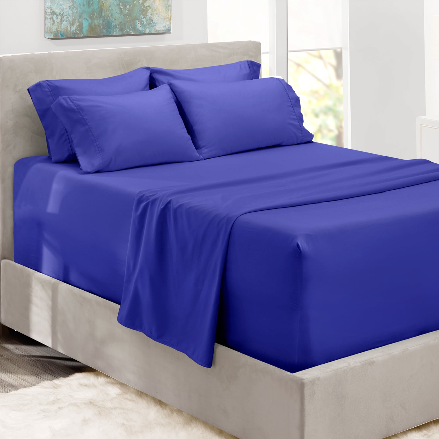 LammaLoe Extra Deep Pocket California King Sheets Set, 4 Piece, Fits 18"-24" Mattress, Breathable & Extra Soft Bed Sheets, Royal Blue