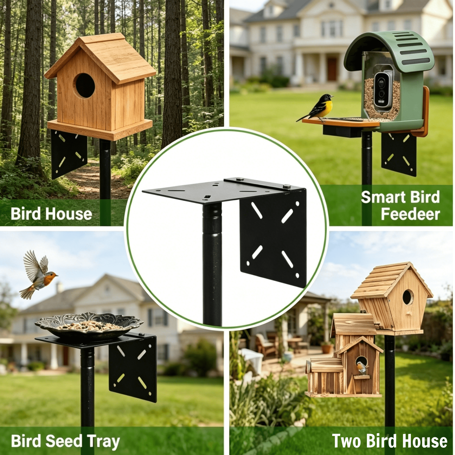 Umailgoo 92" Bird Feeding Station,Heavy Duty Bird Feeder Pole Bird House Stand Mount Kit with Squirrel Proof Baffle,Adjustable Buddy Poles for Outdoors Hanging