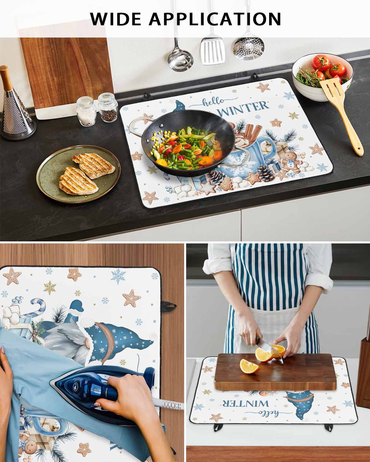 Large Induction Cooktop Protector Mat Blue Gnomes Christmas Stove Top Covers for Electric Stove, Xmas Gifts Snowflake Pine Cones Decorative Stove Burner Cover Mats, Glass Top Stove Cover