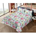 thumbnail image 4 of Ambesonne Floral Fitted & Flat Sheet with Shams 4 Pcs Set, Pink Yellow Peonies Pattern, Calking, Magenta and Olive Green, 4 of 5