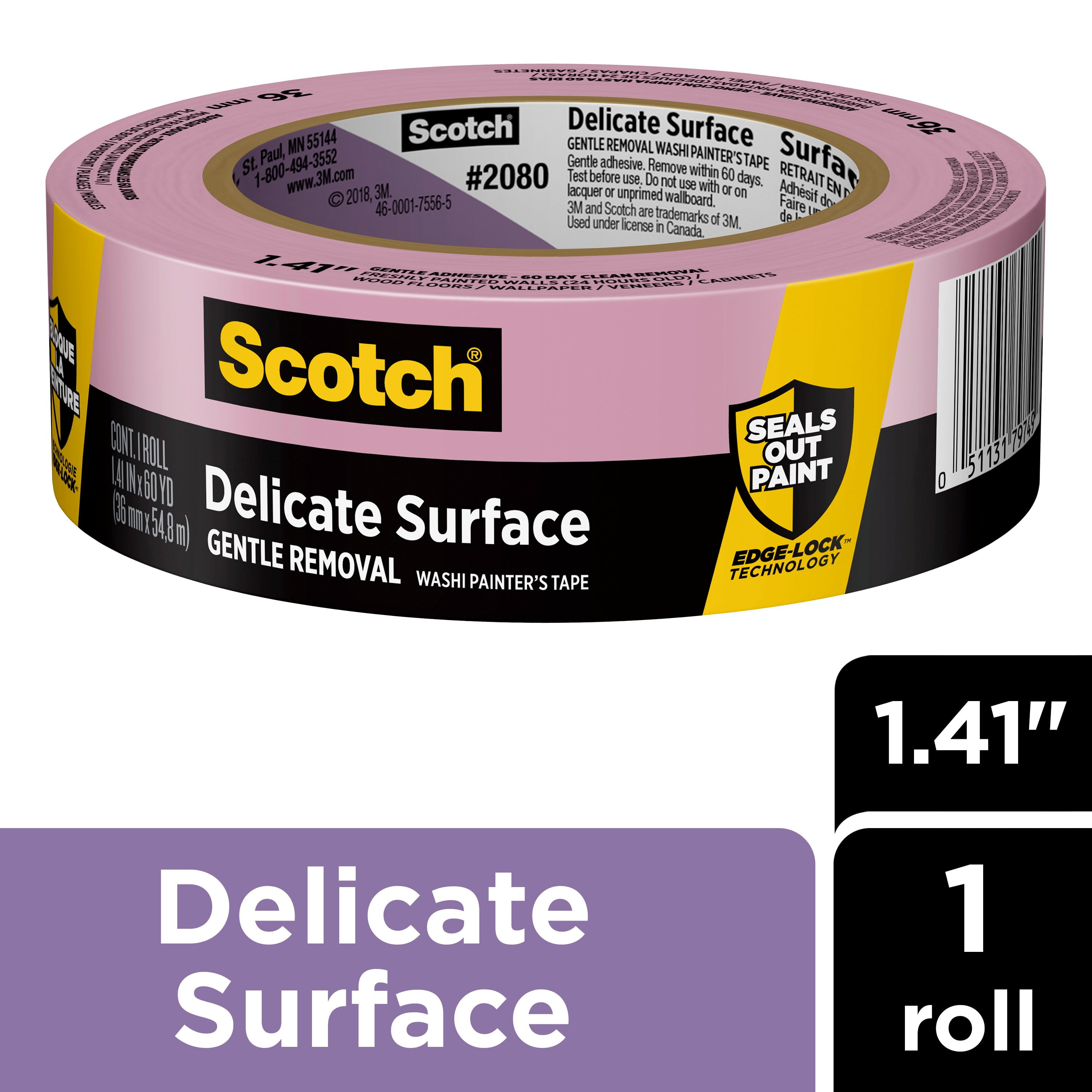 Scotch Delicate Surface Painter's Tape, 1.41 Inch x 60 Yard, Purple, 1