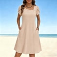 thumbnail image 4 of Admvng Women's Dresses Short Sleeve Square Neck Pocket Stretchy Casual A-Line Dress, 4 of 9