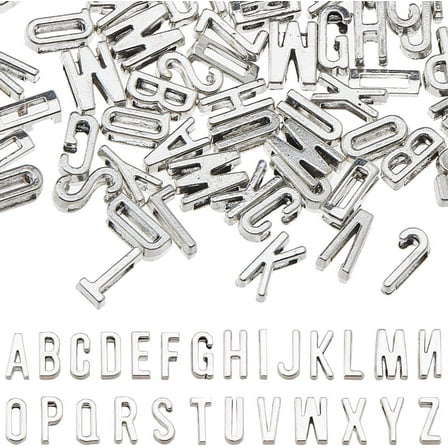 104Pcs 4 Sets Slide Letter Charms Bulk Silver A~Z Letter Charms Alphabet Pendants Alloy Initial Charm for Bracelet Necklace Earring DIY Jewelry Making Hole: 7x2mm