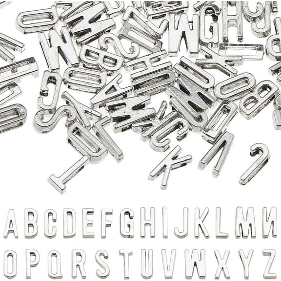 104Pcs 4 Sets Slide Letter Charms Bulk Silver A~Z Letter Charms Alphabet Pendants Alloy Initial Charm for Bracelet Necklace Earring DIY Jewelry Making Hole: 7x2mm