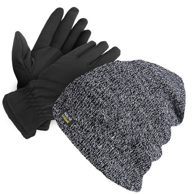 Men's Winter Hat & Gloves Set Warm Fleece Lined Thick Beanie With Fur Gloves Polar Extreme NONE