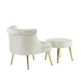 thumbnail image 6 of Accent Chair with Ottoman, Velvet Armchair with Button Tufted Back, Upholstered Sofa Chair Ottoman Set with Gold Metal Legs, Comfy TV Chair with Nailhead Trim for Living Room Bedroom, White, 6 of 7