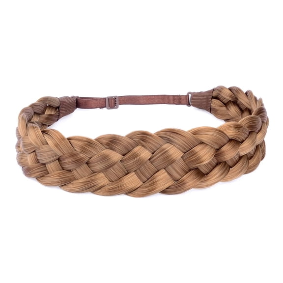 DIGUAN 5 Strands Synthetic Hair Braided Headband Classic Chunky Wide Plaited Braids Elastic Stretch Hairpiece Women Girl Beauty (Sunset Brown)