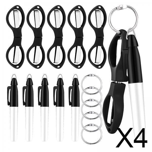 4 Llaveros de tijeras plegables Baoblaze Tijeras de Metal plateado juego de bolígrafos para enfermera Color negro