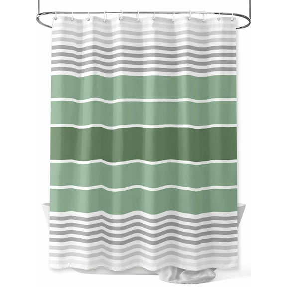 Abstract Retro Striped Shower Curtain, Sage Green Gray Bathroom Decor Curtains Set with Hooks, Waterproof Fabric Home Accessories, 72X 96 Inch Extra Long