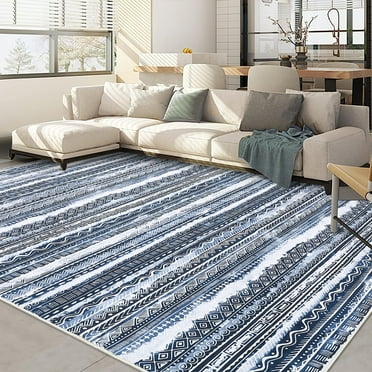 Hasoo 9' x 12' Area Rugs for Living Room Boho Washable Rugs for Home Decor Foldable Nonslip Bedroom Rugs Blue