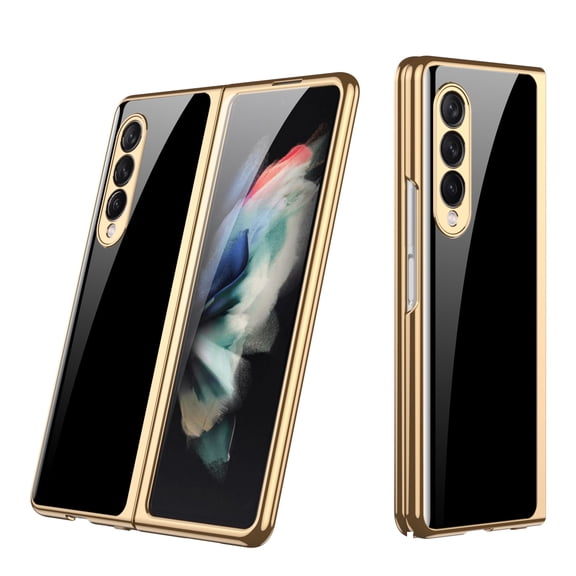 Dteck Samsung Galaxy Z Fold 3 Case, Ultra-Thin Tempered Glass Phone Case Protective Cover Electroplated Black PC Back Cover for Samsung Galaxy Z Fold 3 5G