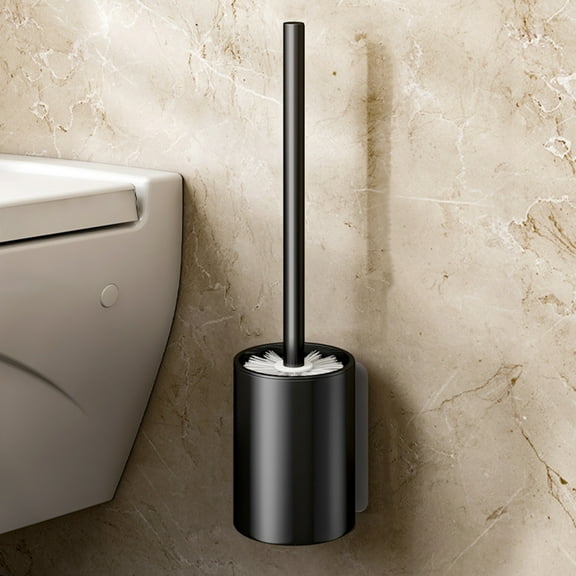 AuroraX Bathroom Toilet Brush and Holder Set with Stainless Steel Handle,Tpr Soft Bristle Black Toilet Brush and Caddy Compact Bowl Cleaning Brush for Storage and Toilet Scrubber Deeply Cleaning