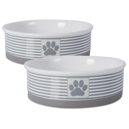 UPC: 0738215372505 | Pet Bowl Paw Patch Stripe Gray Large 7.5×2.4 Set/2
