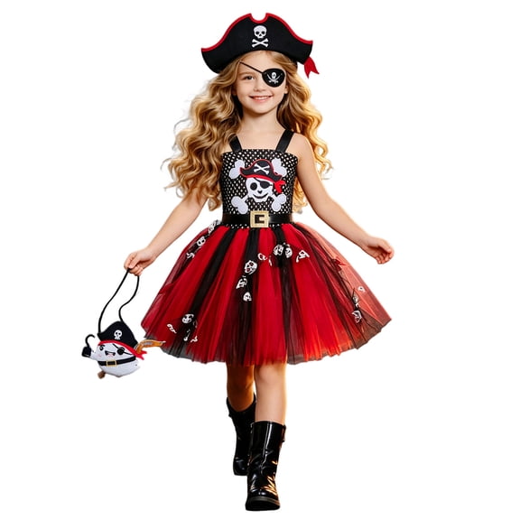 Faraee Pirate Costume Kit for Girls Sleeveless Tulle Tutu Dress Buccaneer Princess Halloween Dress Up Cosplay Party Dress Up Skirts Size 3-12 Years