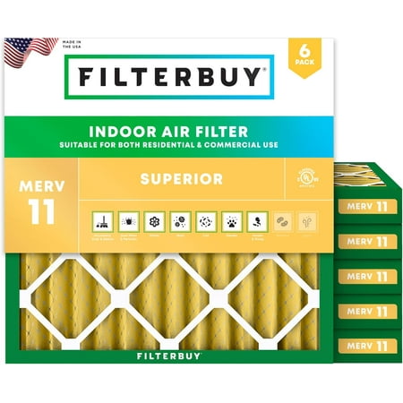 Filterbuy 15x15x2 Air Filter MERV 11 Allergy Defense Pleated HVAC AC Furnace Filter Replacement 6-Pack