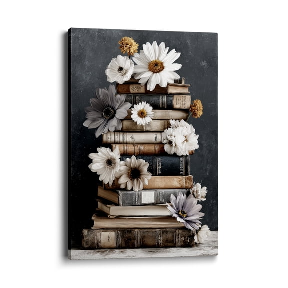 Topbout Art Vintage Book Daisy Floral Rustic Modern Canvas Wall Art Gallery Wrapped for Office Reading