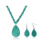 GEM STONE KING 22"Blue Simulated Turquoise Howlite Necklace w/ Drop Shape Pendant & Earring Set