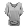 thumbnail image 1 of Women Solid Short Sleeve Tunic Blouse Tops Boat V Neck Dolman Top with Side Shirring Size S-5XL, 1 of 6