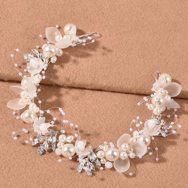 Nvzi Horquillas para el pelo de boda con flores para novias, peinetas con perlas de cristal, pinzas para el pelo, accesorios para el pelo de boda dorados, joyas plateadas
