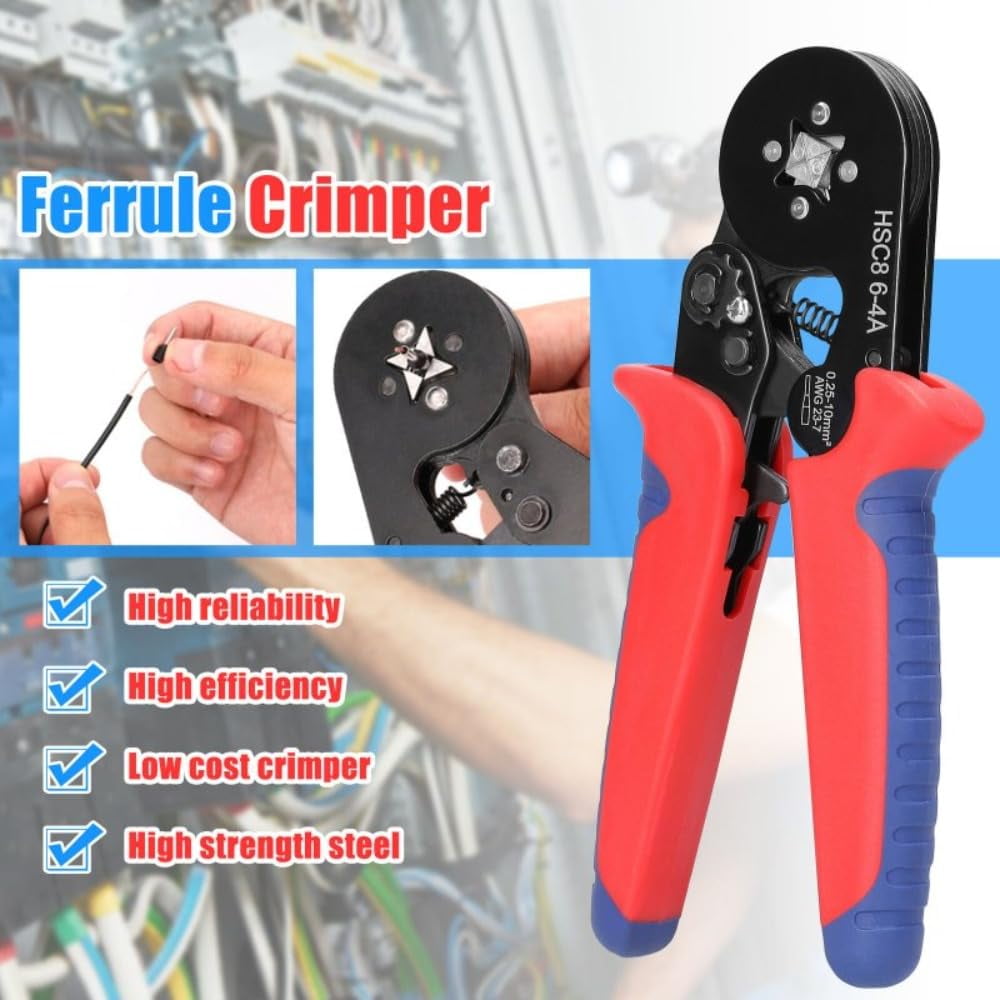 Crimper Plier HSC8 6-4A Ferrule Crimping Tool Kit With 1200pcs Ferrules Connectors Adjustable Ratchet And Lever Crimping Pliers Tool For Wire Sleeves