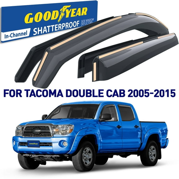 Goodyear Shatterproof in-Channel Window Deflectors for Trucks Toyota Tacoma 2005-2015 Double Cab, Rain Guards, Window Visors, Vent Deflector, Truck Accessories, 4pcs- GY003444