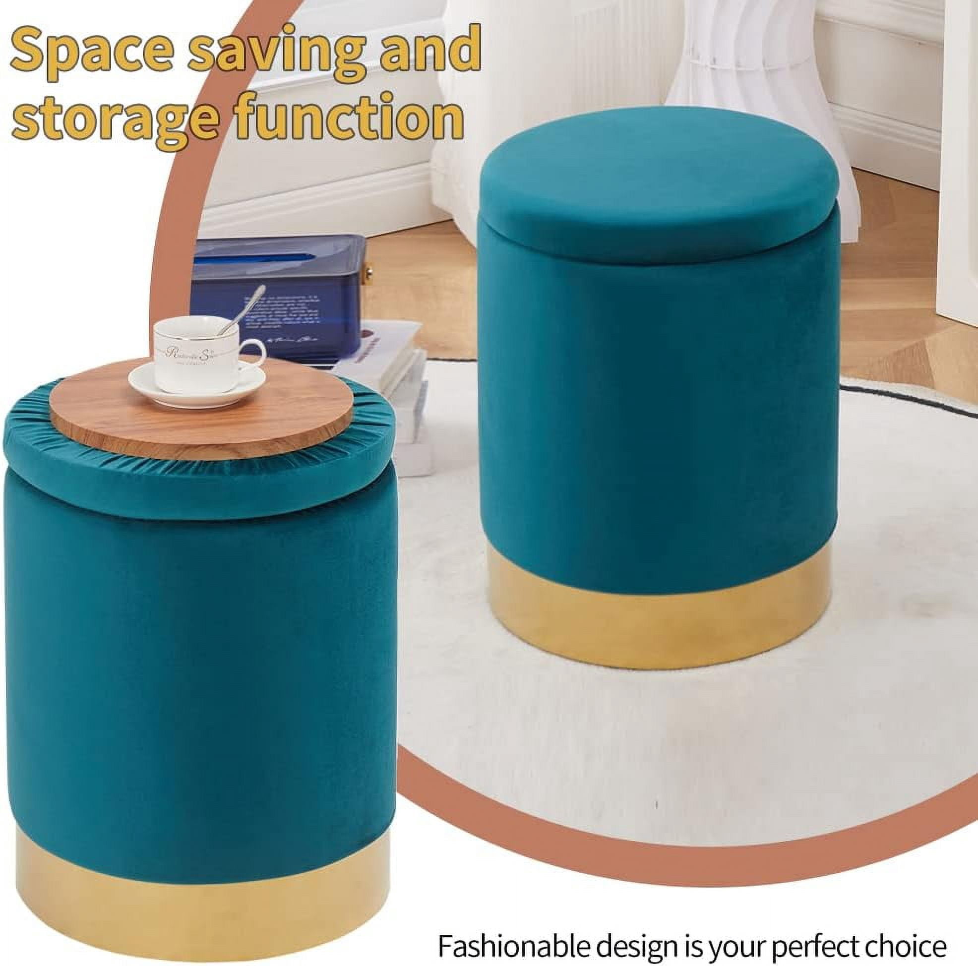 Casa Pura Furniture Elegant Storage Ottoman with Decorative Wooden Lid Modern Stylish Storage Solution for Living Room, Bedroom, and More