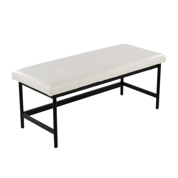 Nmkwnr Upholstered Dining Bench with Metal, Faux Leather Bench for Living Room, Dining Room, White