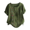 thumbnail image 2 of YVNAURA Plus Size Bohemian Blouse Women‘s Floral Embroidered Top Short Sleeve Boho Shirt Loose Fit Casual Tunic Spring Summer 2026 Vacation Beach Cover Up, Army Green,L, 2 of 4
