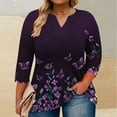 thumbnail image 2 of Yuanlook Womens Plus Size Tops 3/4 Length Sleeve Blouses V Neck Shirts Casual Loose Tunic Tops - Purple - XXXXL, 2 of 5
