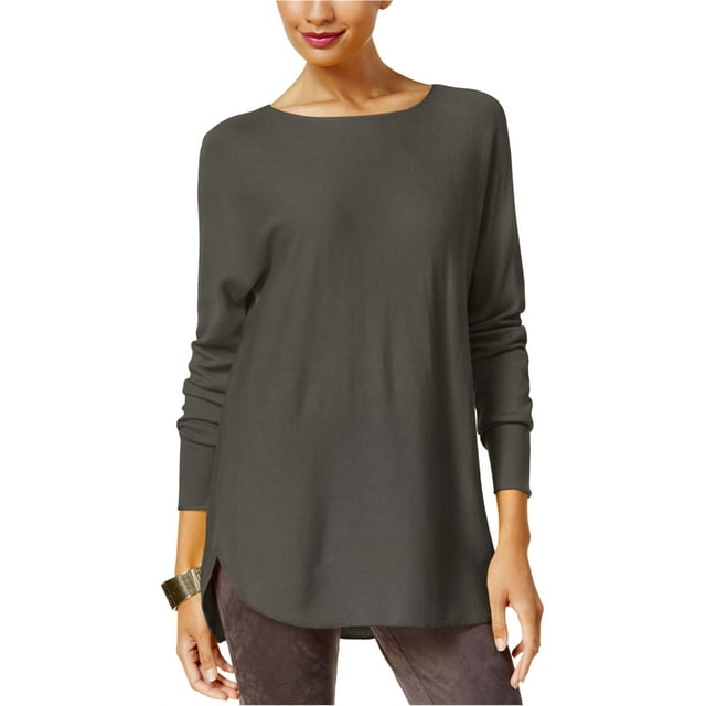 I.N.C Chandail en Tricot à Queue de Chemise pour Femmes, Gris, Grand