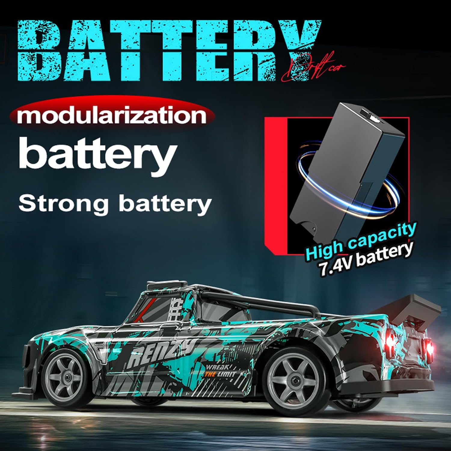 1:16 RC Drift Car, 25KM/H 4WD High Speed Remote Control Cars for Kids, with LED Lights, Two Batteries, Extra Tires, Drift RC Cars for Adults