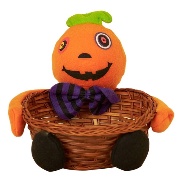 1 cesta de exhibición de caramelos fantasma, bonito cuenco de mimbre Natural de Halloween (calabaza)