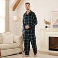 thumbnail image 2 of Vulcanodon Men's Plaid Pajama Set, Soft Long Sleeve Button-Down 2-piece Sleepwear with Lapel Collar & Pockets Cozy Lounge PJs(NAVY-GREEN PLAID, L), 2 of 4