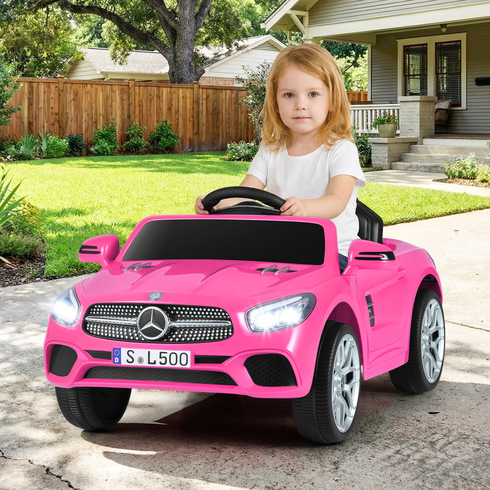 OLAKIDS 12V Electric Kids Ride On Car, Licensed Mercedes Benz SL500 Toy Car with Remote Control, MP3 Plug, USB, 2 Speeds, LED Lights, Battery Powered Toy Vehicle for Toddler Children