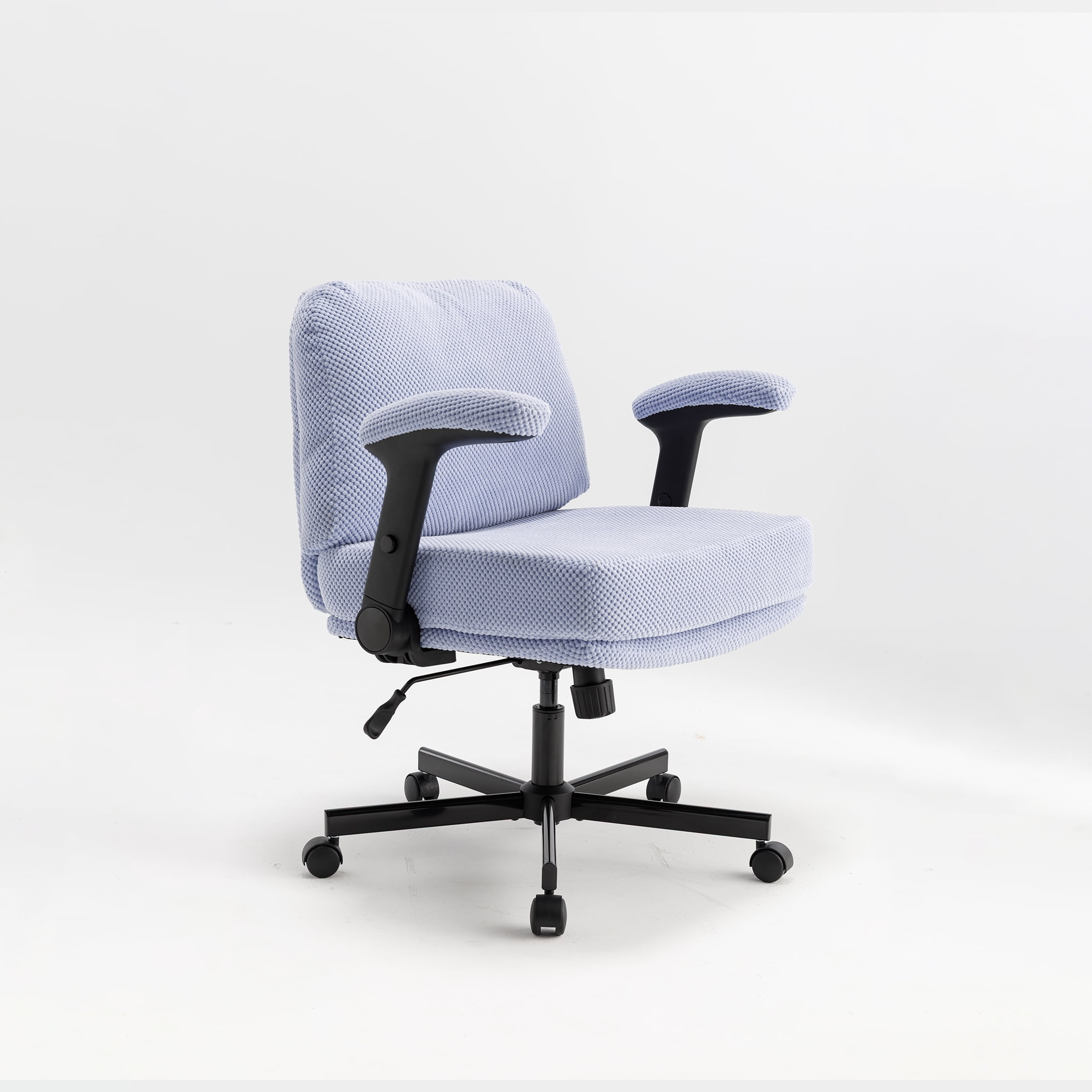 Criss Cross Chair with Flip-up Armrests, Wide Cross Legged Office Chair, Fabric Ergonomic Desk Chair with Wheels, Lumbar Support, Swivel Vanity Chair for Home Office, Bedroom, Study Purple