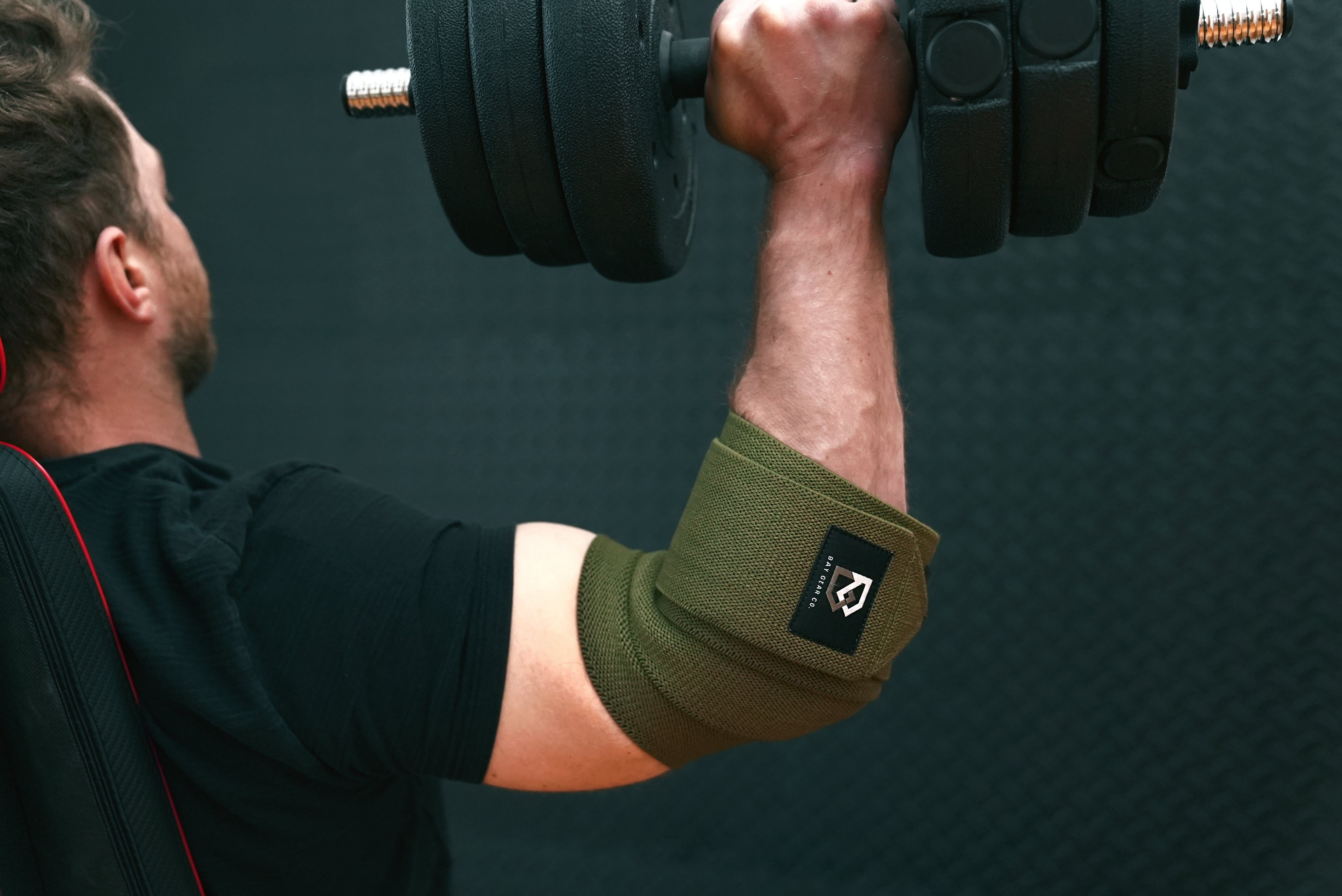 Bay Gear Co. Weightlifting Elbow Wraps (1 Pair) - Flexible Elbow Compression Strap & Joint Support Brace - For Bench Press, Powerlifting, Overhead Pressing and Heavy Lifts - OD Green