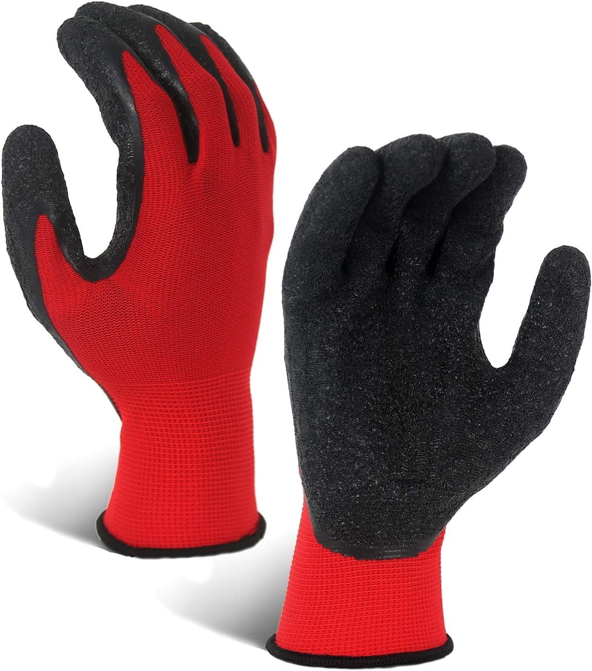 EvridWear 12 Pairs Red Latex Rubber Coated Safety Work Gloves Men Women Construction Warehouse Gardening (S), HPPE