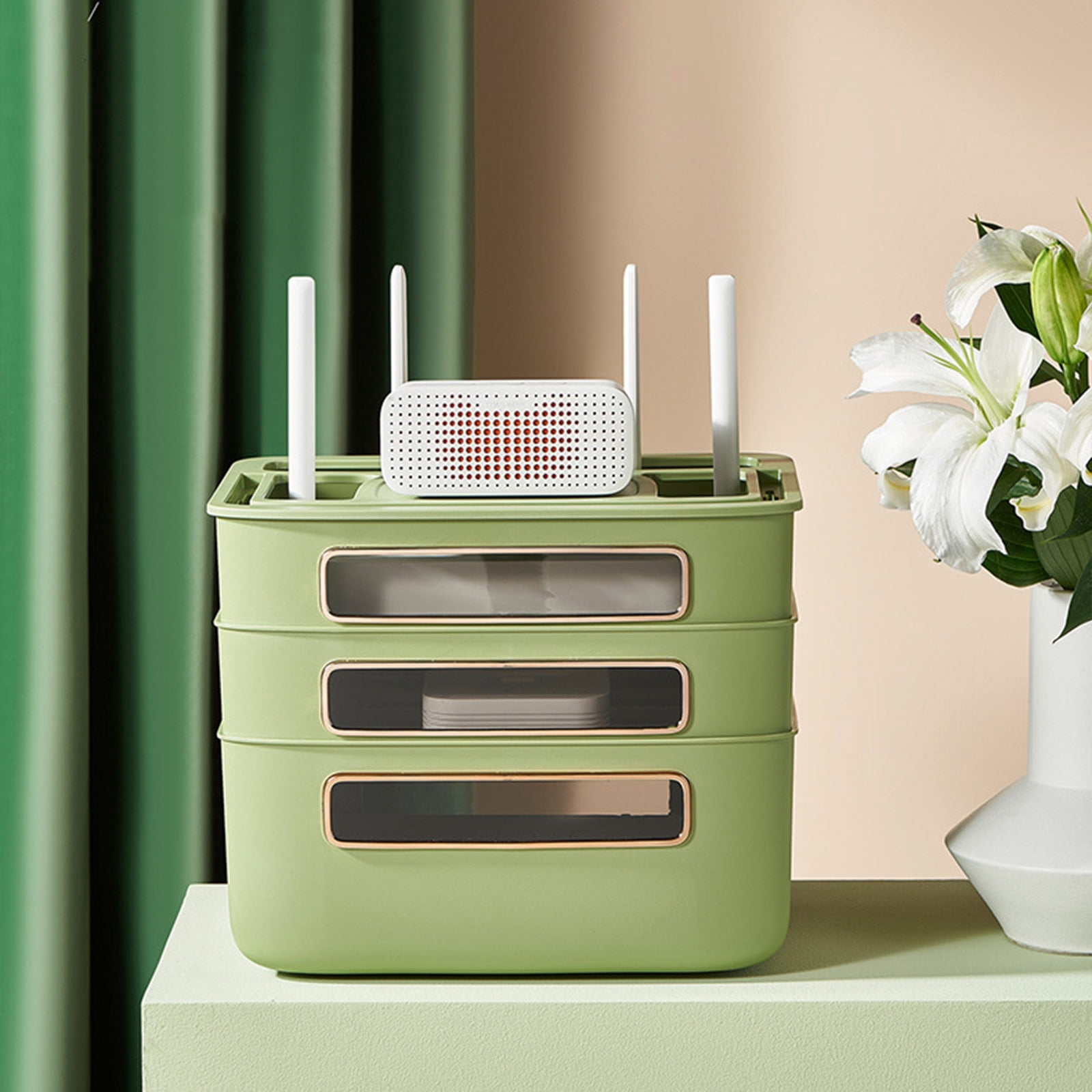 AOOOWER 1/2/3 Layers WiFi Router Cover Shelf Power Strip Cable Management Storage Box Hollow Out Plastic Socket Wire Hider Rack