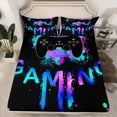 thumbnail image 2 of Manfei Teens Video Game Queen Sheet Sets,Console Game Lover Flat Sheet,Purple Cyan Black Queen Fitted Sheet For Kids,Microfiber Bedroom Decor,4-Piece, 2 of 7