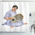 thumbnail image 1 of Drums Shower Curtain, Illustration of a Man Dressed in Cultural Clothes Sitting Barefoot Orient Scene, Fabric Bathroom Set with Hooks, 69W X 75L Inches Long, White Multicolor, by Ambesonne, 1 of 3