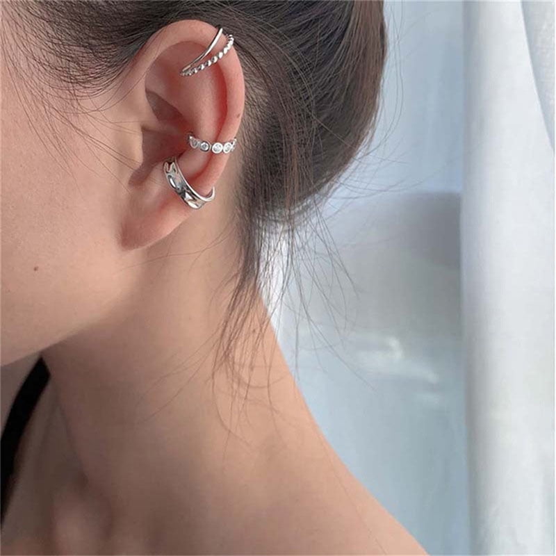 Ladies  3Pcs/set Jewelry No Pierced Earring Ear Clip Ear Cuffs Luxury Leaf Gold