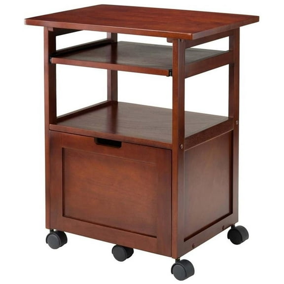 Pemberly Row Transitional Solid Wood Mobile Printer Stand in Walnut