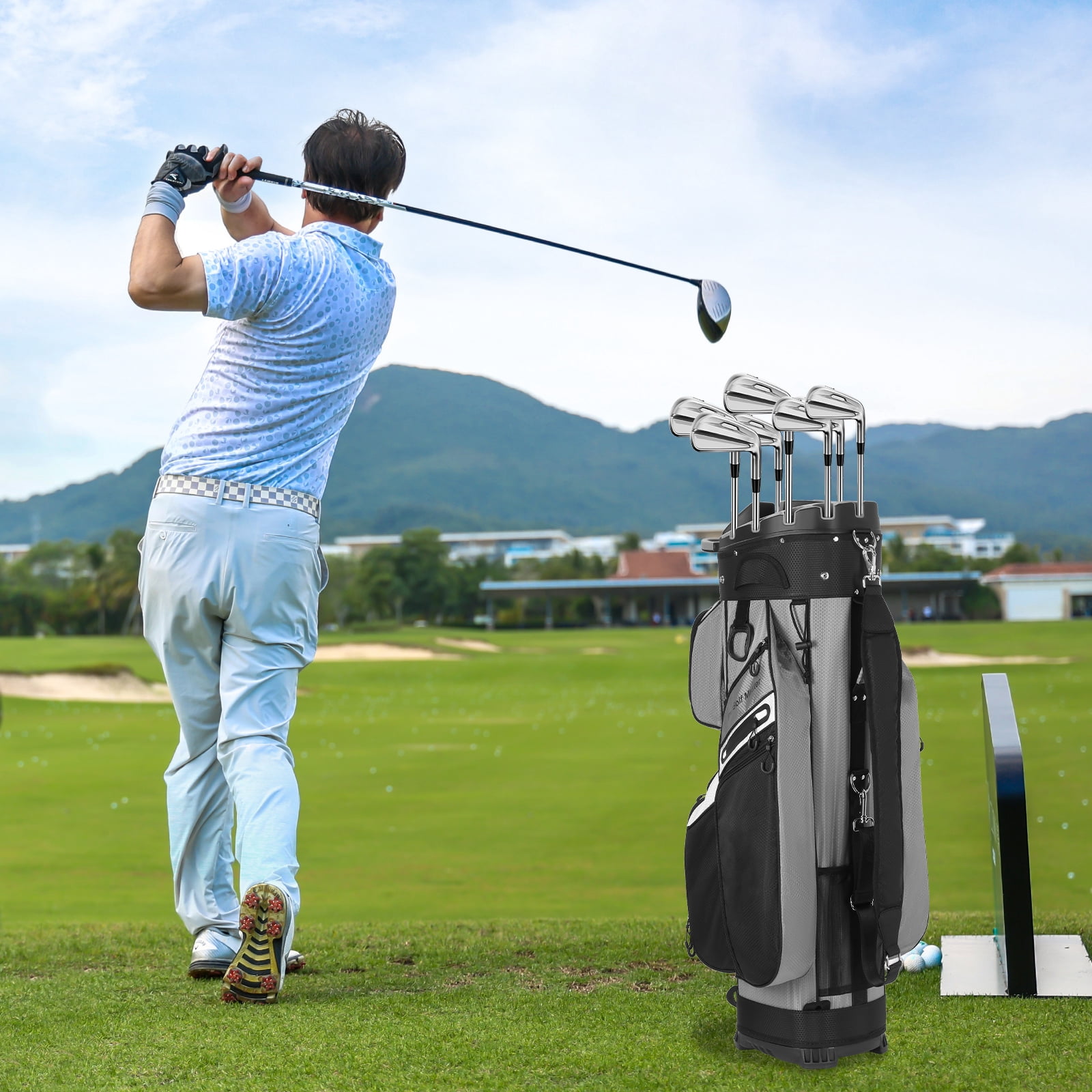 Foxnovo Waterproof Golf Cart Bag for Men Lightweight Black Nylon with Multiple Pockets