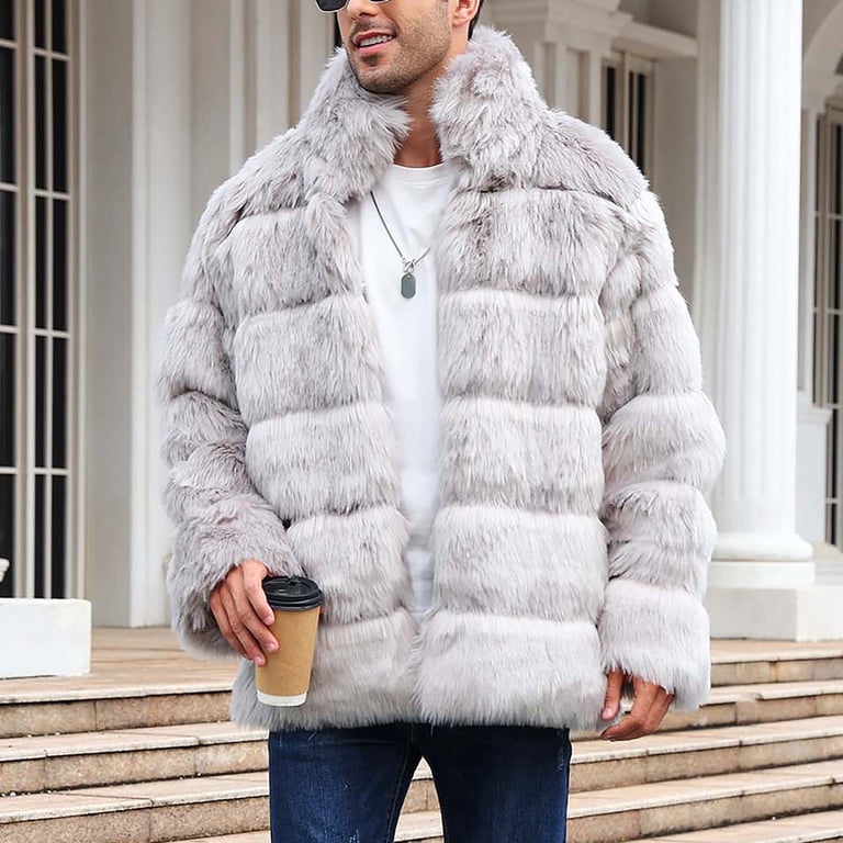 Miluxas Mens Faux Fur Coat Jacket Long Winter Warm Thicken Furry