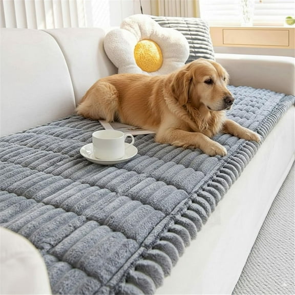 Paw Lounge Plush Pet Couch Cover - Paw cart Waterproof Sofa Protector for Dogs & Pets, Washable Anti-Slip Cover for 3 Cushion Couch, Sectional (Grey, Small (1-Seater) — 24 x 48 inches)