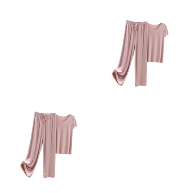 Qarigey Conjunto de pijama de seda helada para mujer, camiseta y cómoda con cuello en V, pantalones holgados con cintura elástica, ropa de Type1 NO1