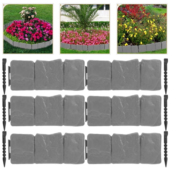 SEWOART Garden Flower Bed Edging Borders Fence in Grey, Landscape Edger for Lawn and Garden, 1 Set